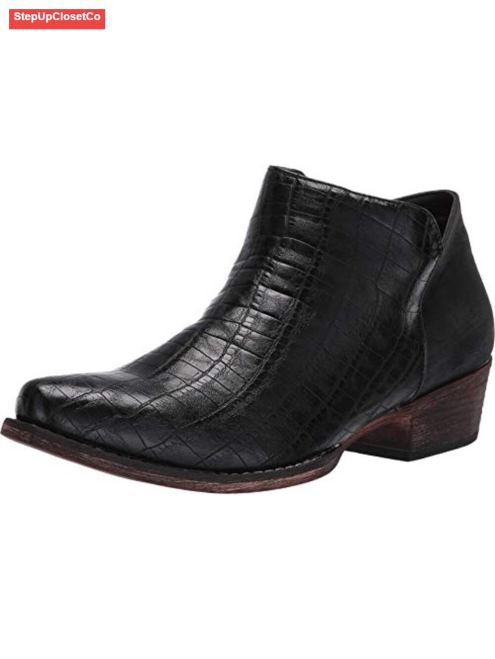 Snip Toe Ankle Bootie with Western Heel - Faux Caiman Leather